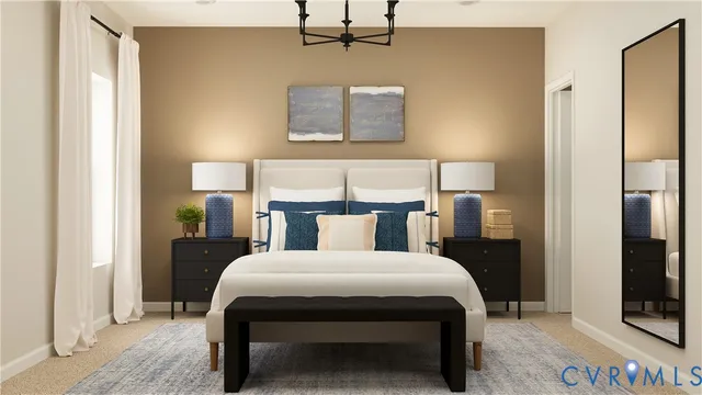 a bed room with a bed and a night stand