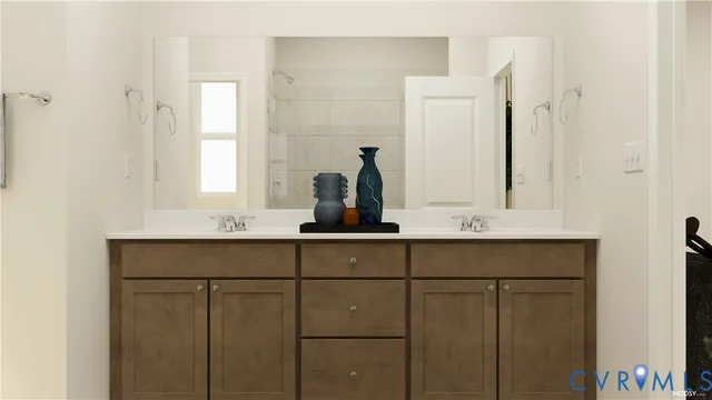 a bathroom with a sink and mirror