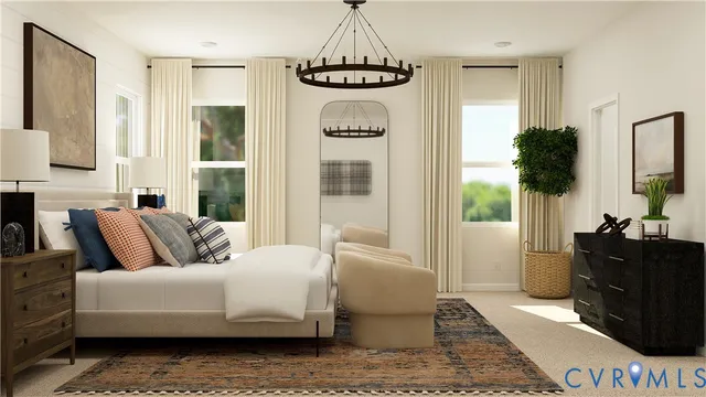 a living room with furniture a window and a chandelier
