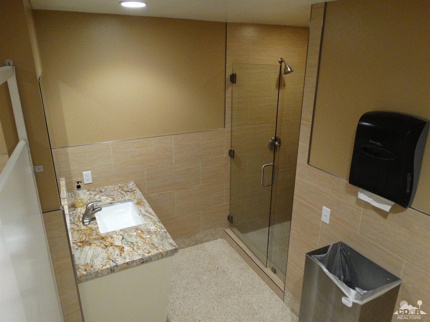 43376 Cook Street, Unit 127 Palm Desert, CA 92211 - Photo 25 of 31 a bathroom with a granite countertop sink a toilet and shower