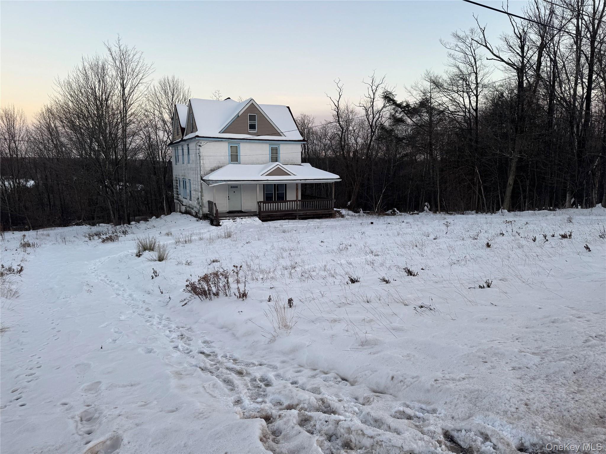 74 Cold Spring Road Liberty, NY 12754 - Photo 2 of 16 a view of white house with a yard covered in snow