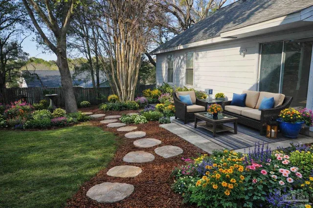 a backyard of a house with lots of green space