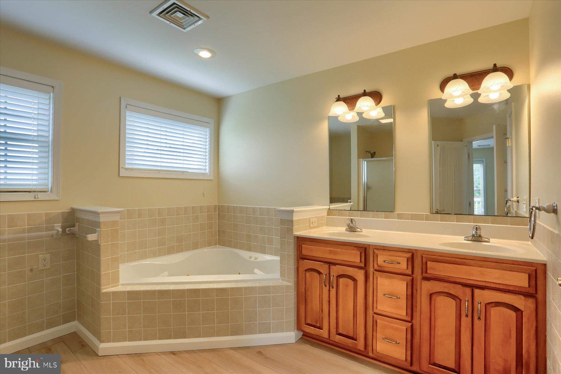 802 Heather Ridge Manheim, PA 17545 - Photo 16 of 41 a bathroom with a tub a double vanity sink and a mirror