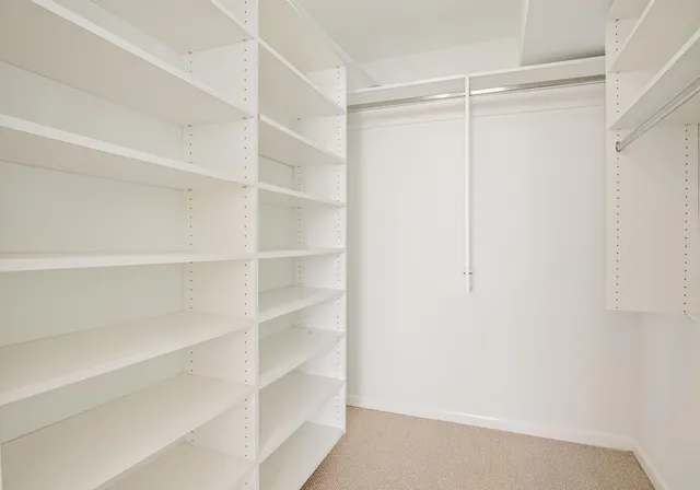 a view of walk in closet with empty racks
