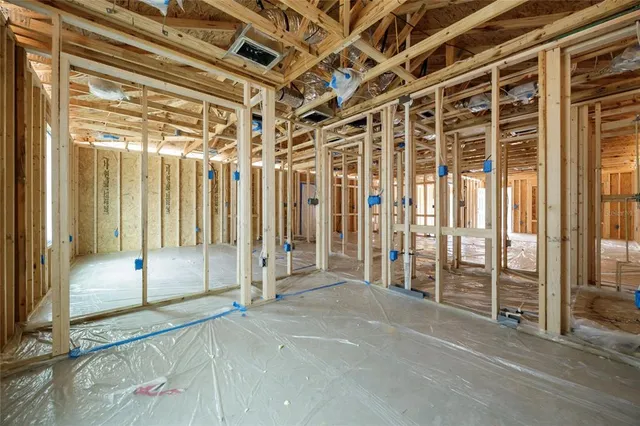 a view of a room with windows