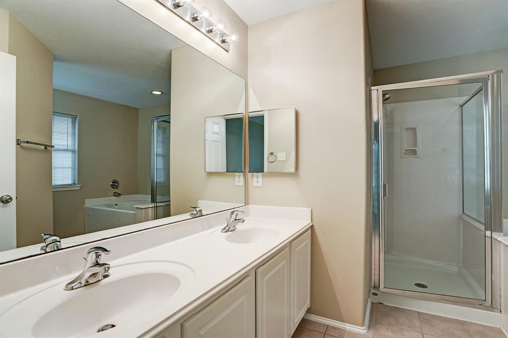 281 Brandy Ridge Lane Dickinson, TX 77539 - Photo 9 of 10 a bathroom with a double vanity sink mirror and shower
