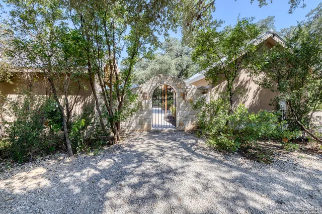 a view of a big yard with large trees
