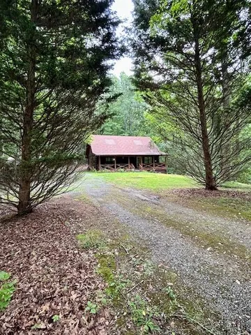 a view of a house with backyard and a tree
