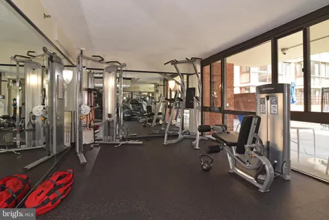 a view of a room with gym equipment