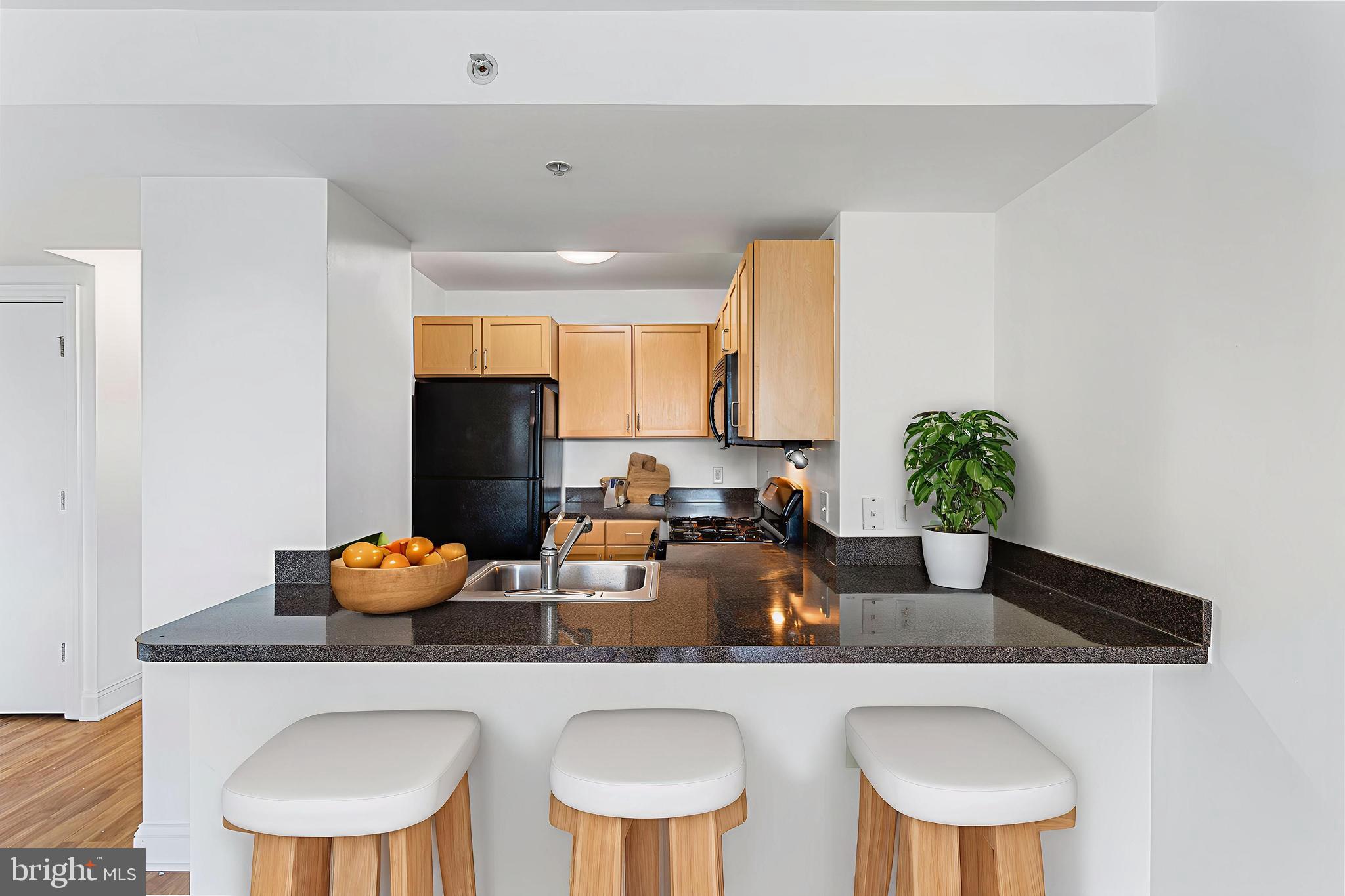 800 4th Street Southwest, Unit S425 Washington, DC 20024 - Photo 10 of 27 a dining room with furniture a potted plant and a refrigerator