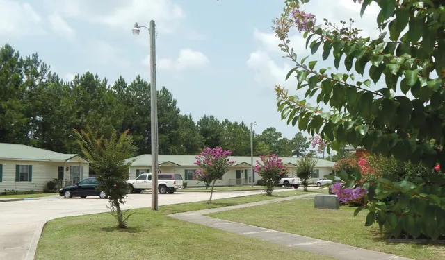 a childrens park with lots of swings and slides
