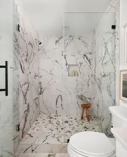 a white toilet sitting next to a shower curtain