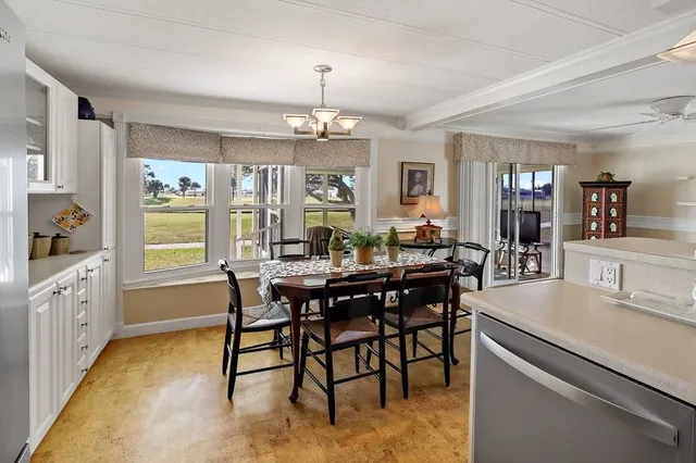 a view of dining table and chairs