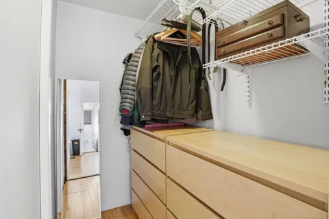 a view of a closet with storage