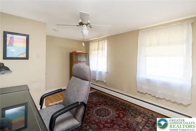 a room with furniture and stairs