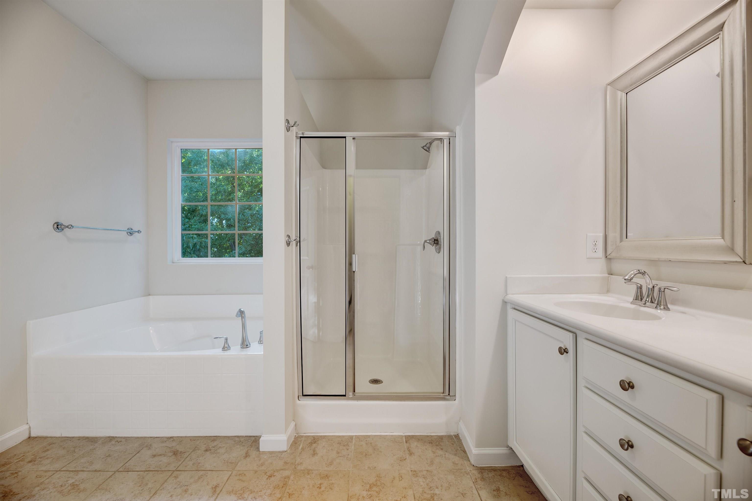714 Treviso Lane Apex, NC 27502 - Photo 33 of 41 a bathroom with a tub sink and mirror