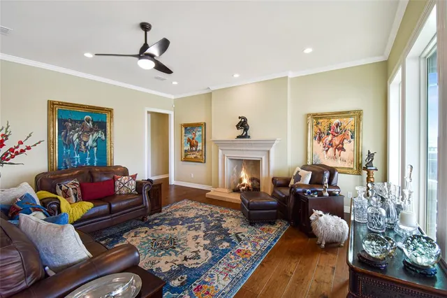 a living room with furniture or couch and a fireplace