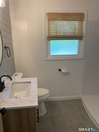 a bathroom with a bathtub