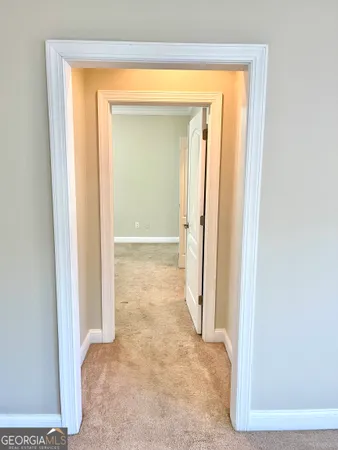 a view of a small space with a door
