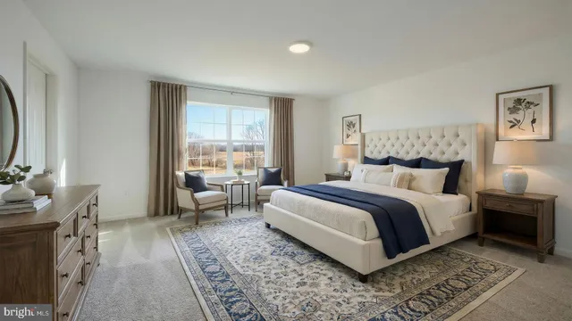 a bedroom with a large bed and a window