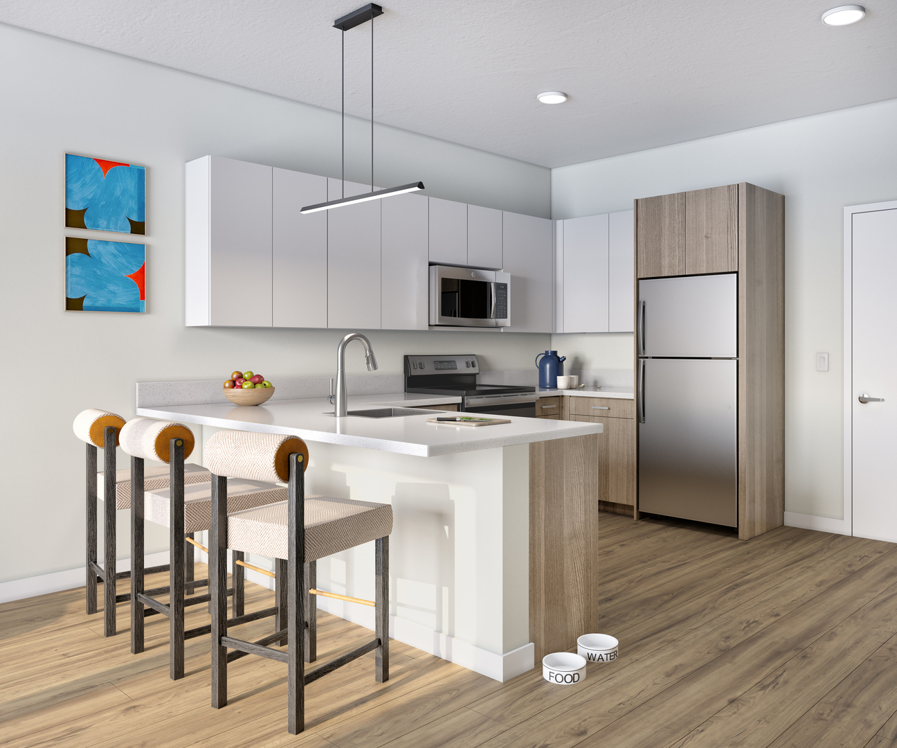 1002 South Racine Avenue, Unit 610 Chicago, IL 60607 - Photo 3 of 5 a kitchen with stainless steel appliances granite countertop a refrigerator a stove a sink a dining table and chairs with wooden floor