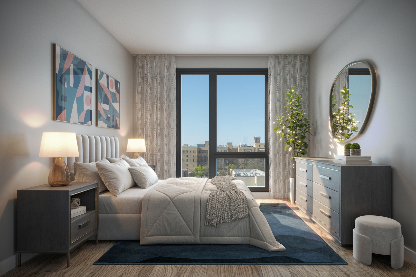 1002 South Racine Avenue, Unit 610 Chicago, IL 60607 - Photo 4 of 5 a bedroom with a large bed and a large window