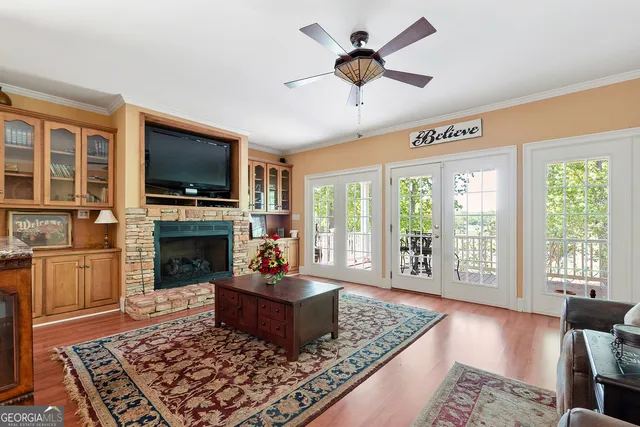 a view of a balcony with furniture