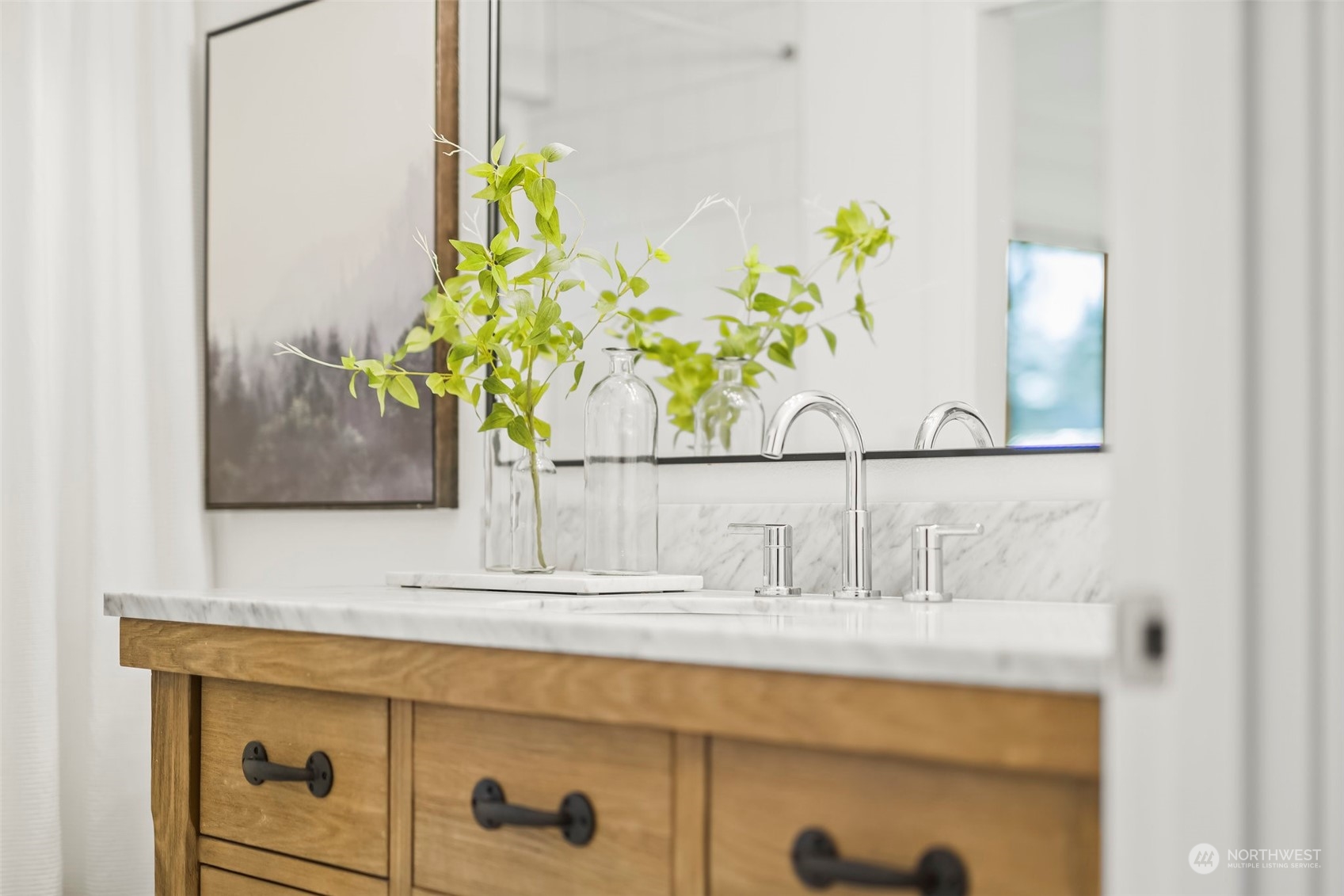 4008 66th Street Gig Harbor, WA 98335 - Photo 27 of 39 a bathroom with a sink a mirror and a potted plant