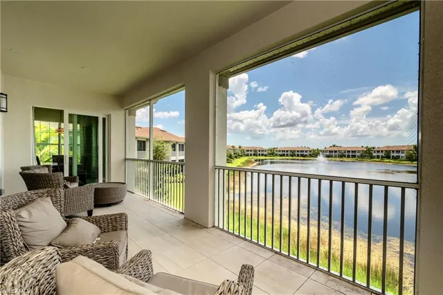 a balcony with furniture