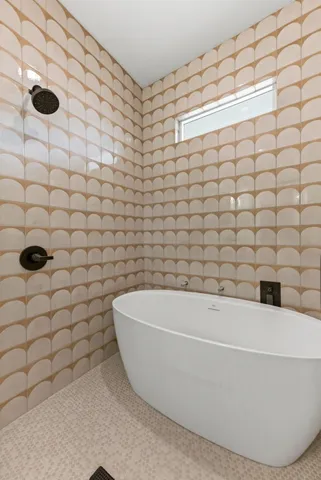 a bathroom with a bathtub