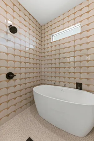 a bathroom with a bathtub