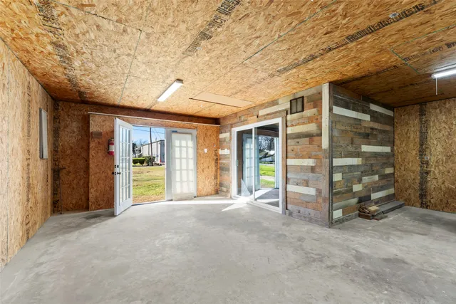 a garden view with a seating space