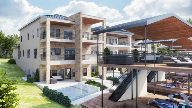 a front view of a house with glass windows