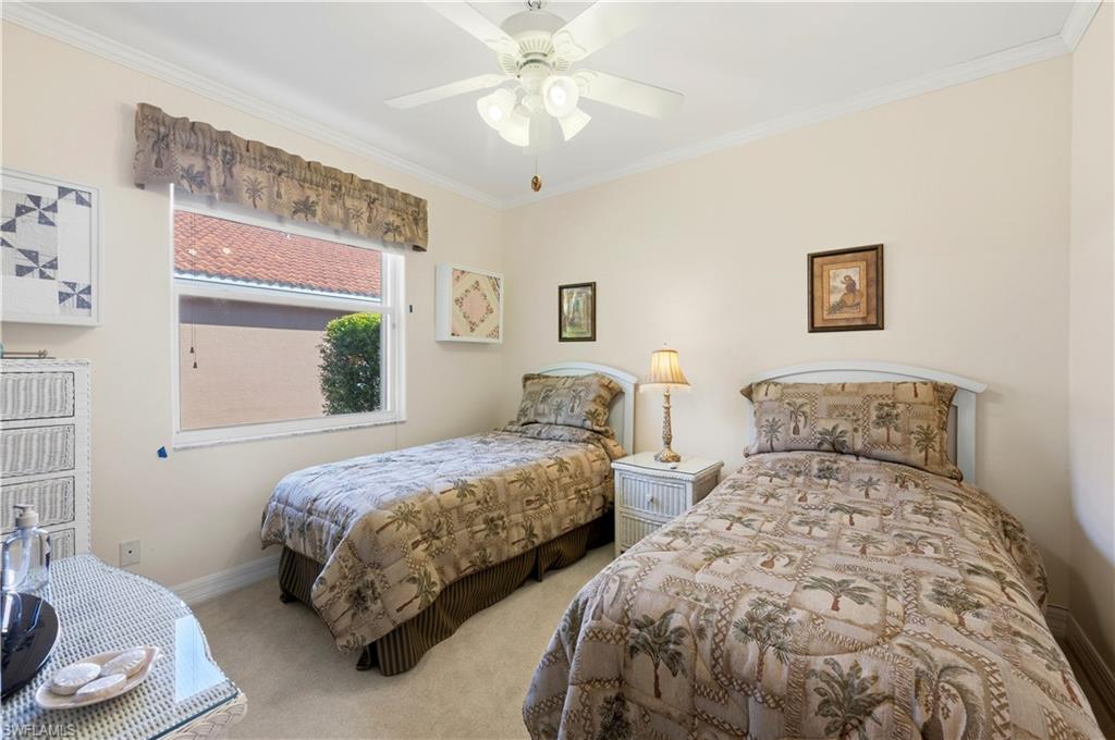 1411 Princess Sabal Point Naples, FL 34119 - Photo 12 of 31 Carpeted bedroom featuring ornamental molding and a ceiling fan