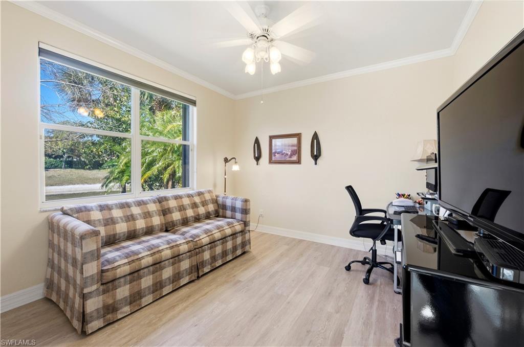 1411 Princess Sabal Point Naples, FL 34119 - Photo 13 of 31 Office featuring ornamental molding, light wood-type flooring, and ceiling fan