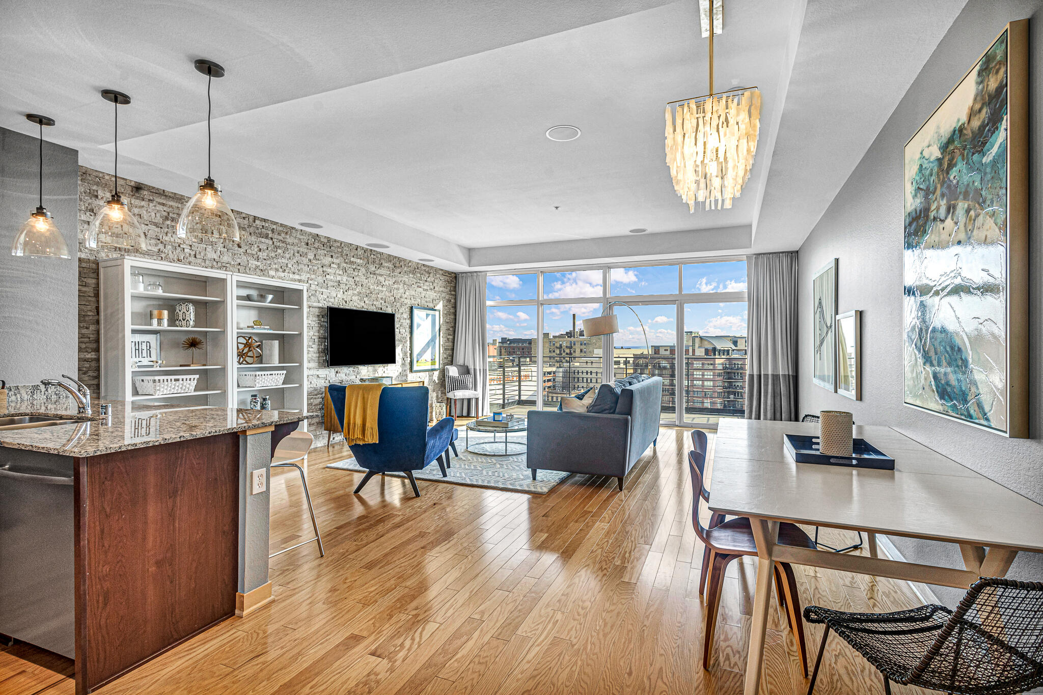 Kitchen, Dining & Living Room