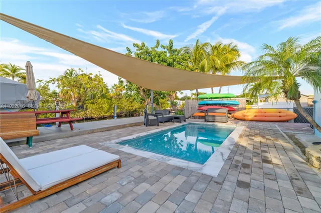 a view of a swimming pool with a patio