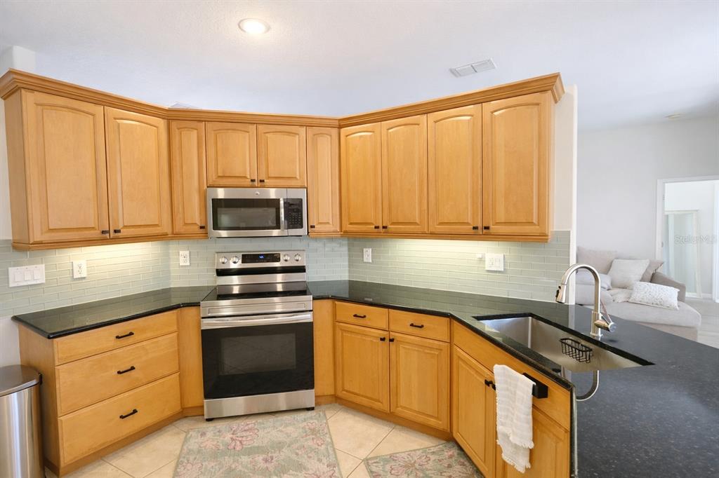 2009 Meadow Rue Court Trinity, FL 34655 - Photo 3 of 21 a kitchen with stainless steel appliances granite countertop a sink stove and microwave