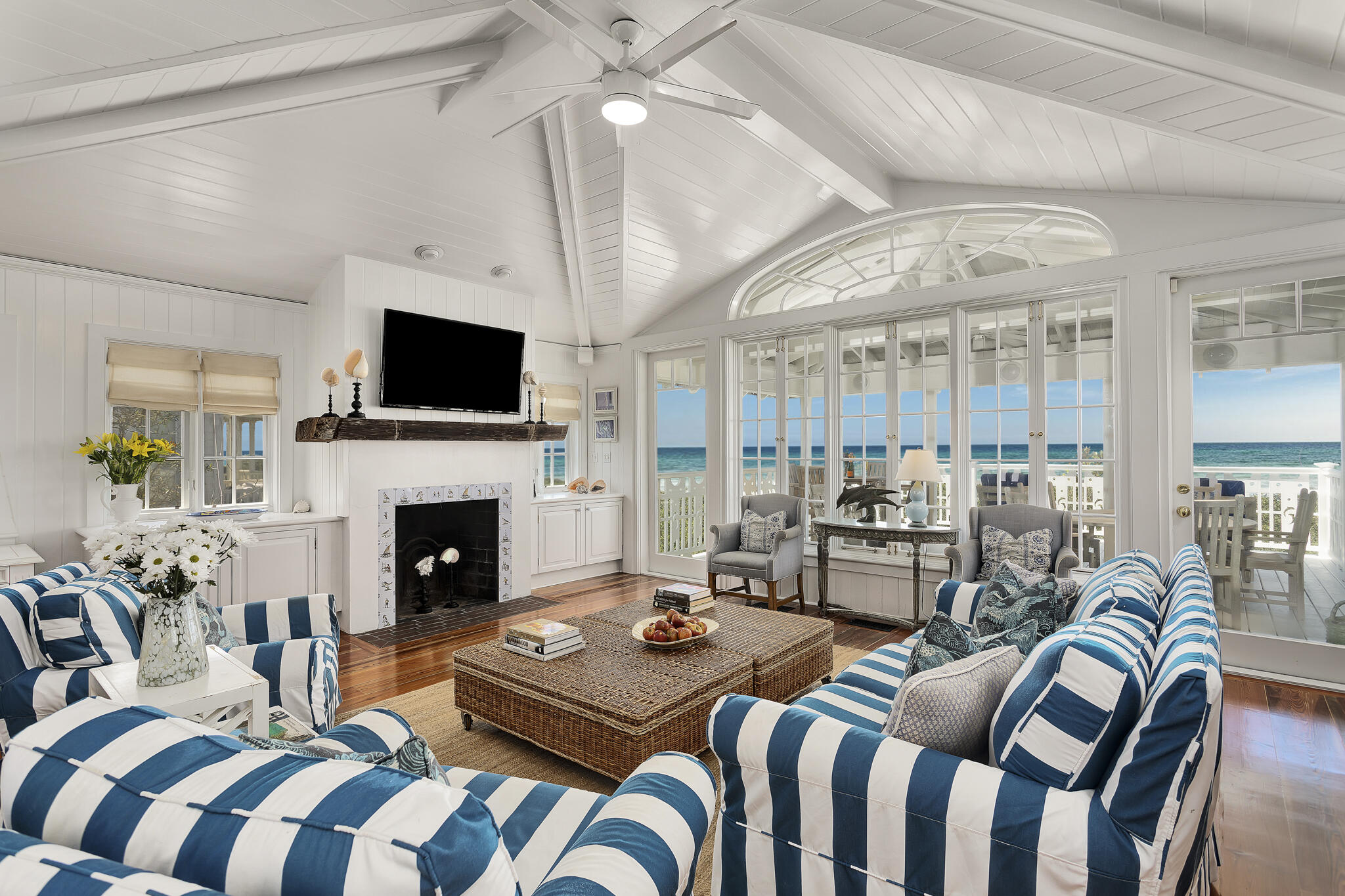 2040 East County Highway 30A Santa Rosa Beach, FL 32459 - Photo 23 of 51 a living room with furniture fireplace and flat screen tv
