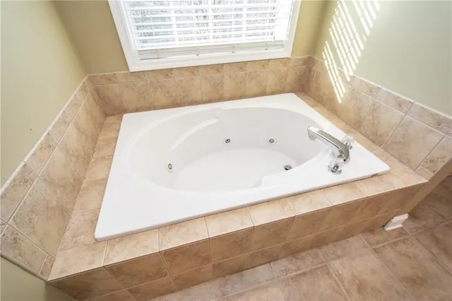 a bathroom with a bathtub