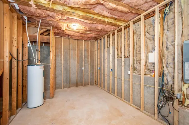 a view of a room with wooden walls