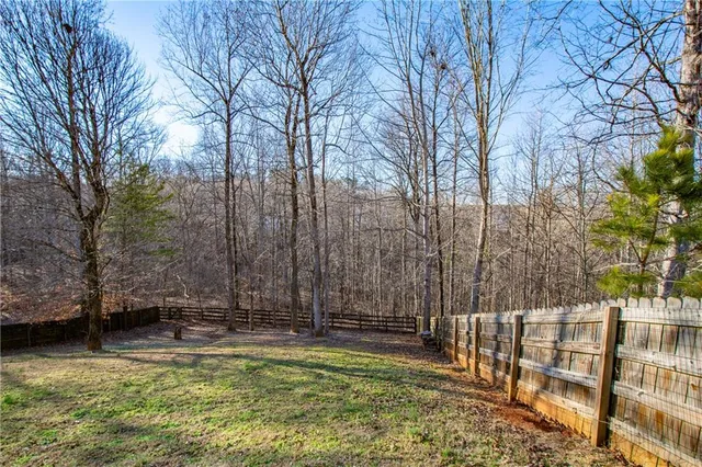 a view of a backyard with pathway