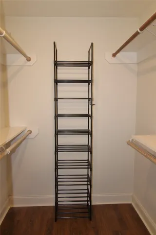 a view of a room with racks on the wall