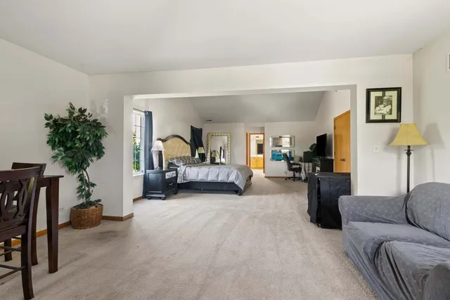 a view of parking garage with furniture