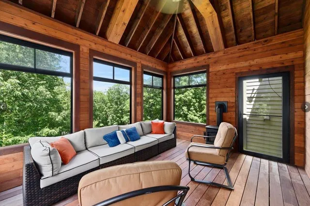 a outdoor living space with furniture and garden view