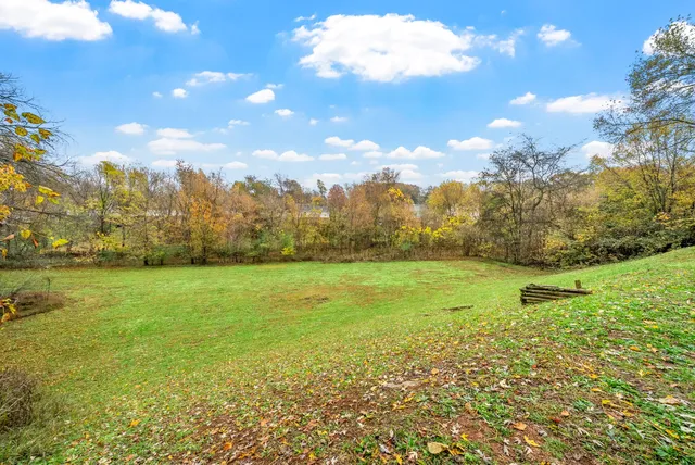 a view of a lake with houses in the background