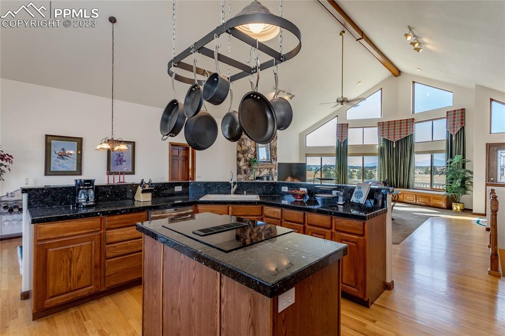 18165 Pinon Park Road Peyton, CO 80831 - Photo 9 of 44 a kitchen with a sink dishwasher and a stove with wooden floor