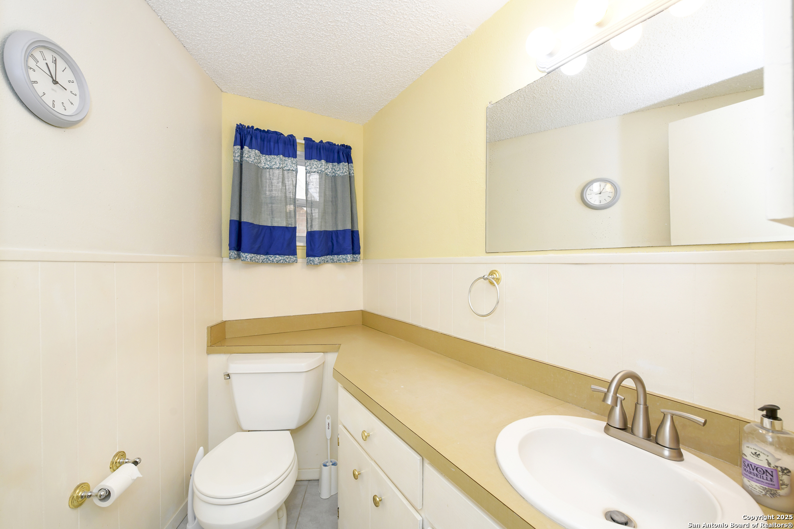 5803 Hollyhock Road San Antonio, TX 78240 - Photo 34 of 51 a bathroom with a sink a toilet and a mirror