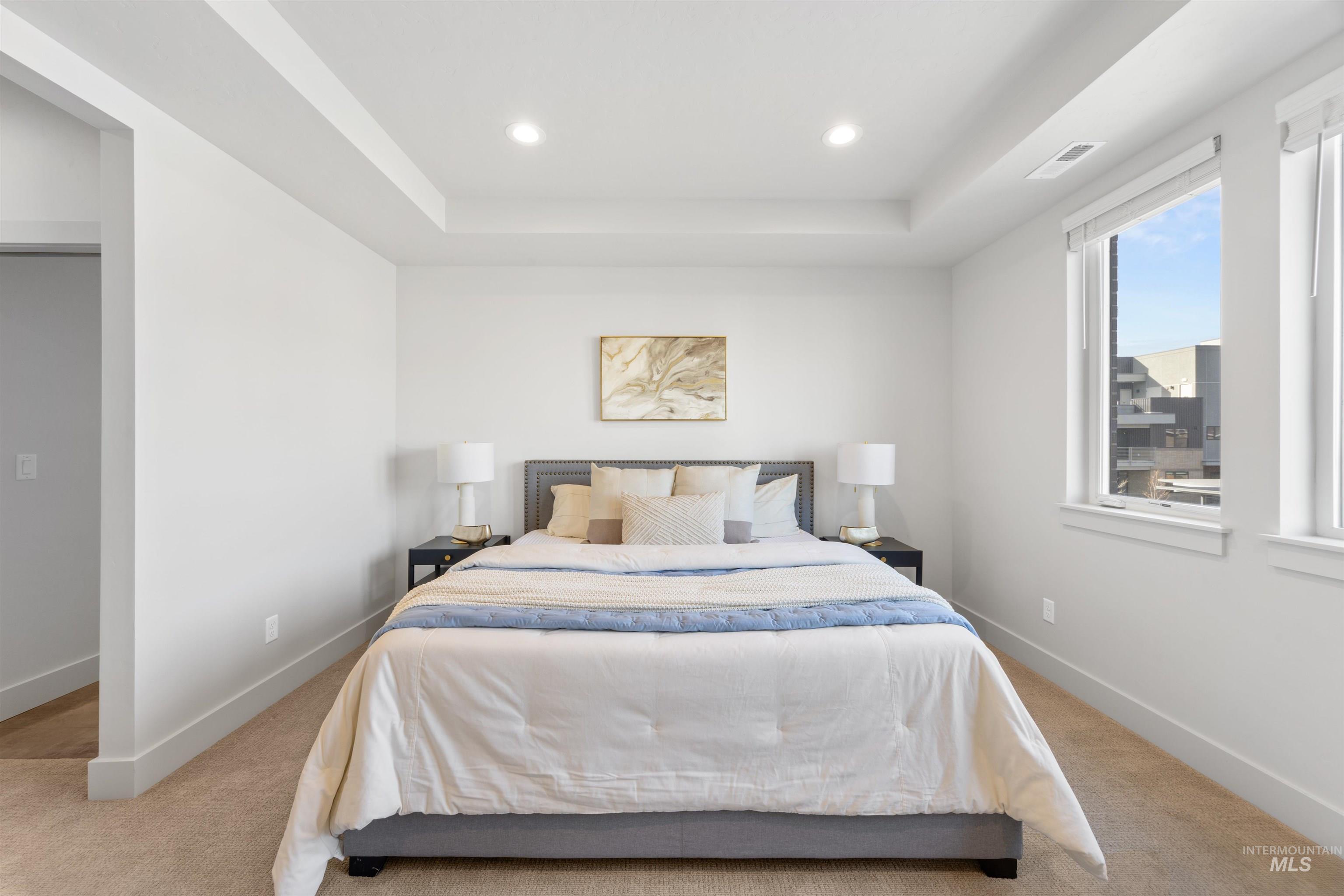 3282 South Millbrook Way Boise, ID 83716 - Photo 27 of 45 Bedroom featuring a tray ceiling, recessed lighting, and carpet