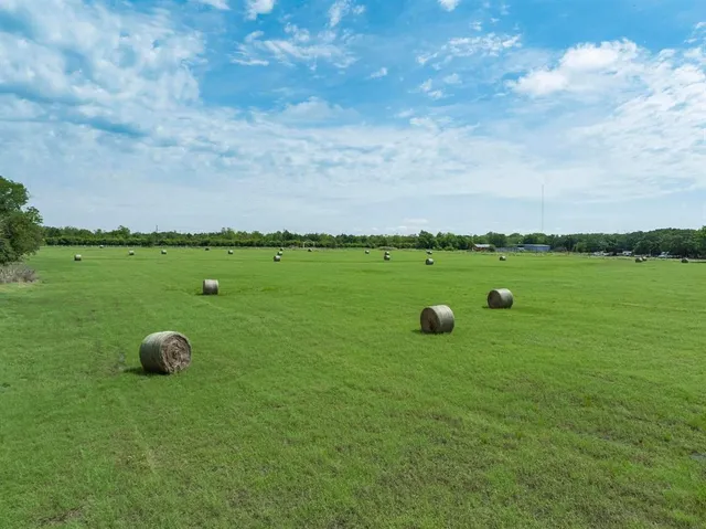 a view of a field with an ocean